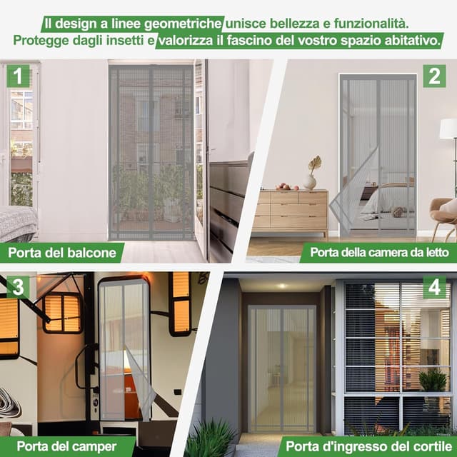 Detalle de Sekey Tendina magnetica per zanzariera 160x230 cm grigia, tagliabile per porte da balcone e terrazzi