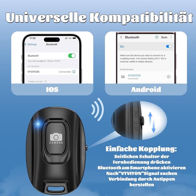 Thumbnail 3 de VYVIYON Bluetooth-Kameraselbstauslöser für iPhone & Android – wiederaufladbar mit Selfie-Knopf (2er Pack Handgelenkschlaufe)