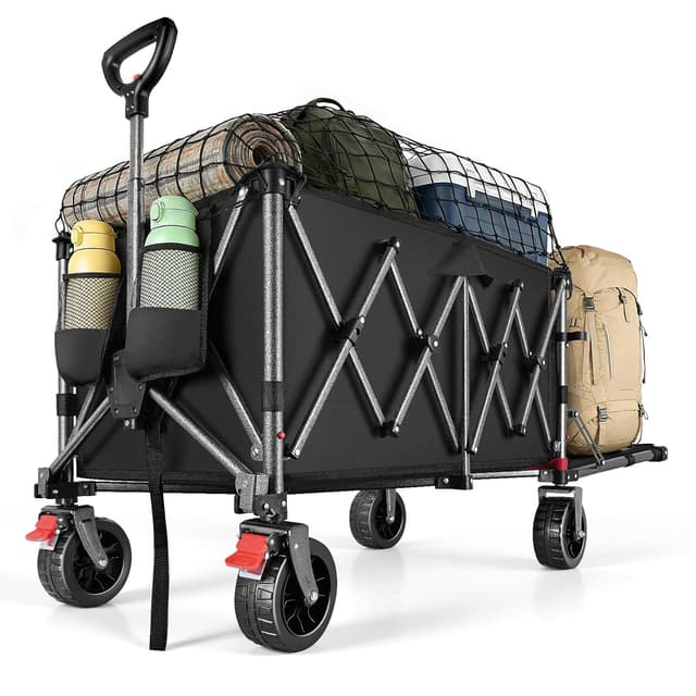 Detalle de YEAUPE PRO faltbarer Bollerwagen mit Feststellbremse, All-Terrain 6-Zoll-Räder und klappbarer Heckklappe (150–240 L) – Schwarz