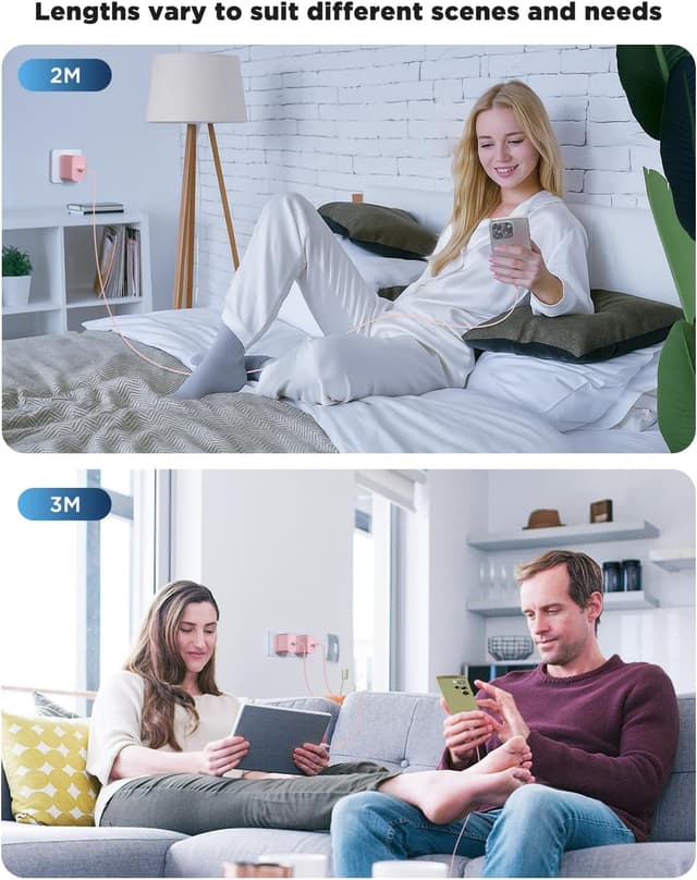 Detalle de 45W PD 3.0 iPhone Fast Charger with Super Long USB‑C Cable (6FT/10FT/10FT) — Pink