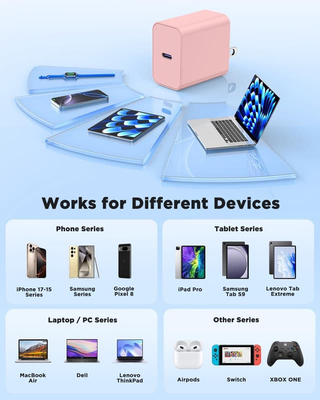 Thumbnail 6 de 45W PD 3.0 iPhone Fast Charger with Super Long USB‑C Cable (6FT/10FT/10FT) — Pink