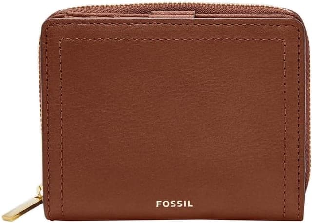 Detalle de Fossil Logan leather women’s wallet (SL7923200) — multifunction brown with snap & zip