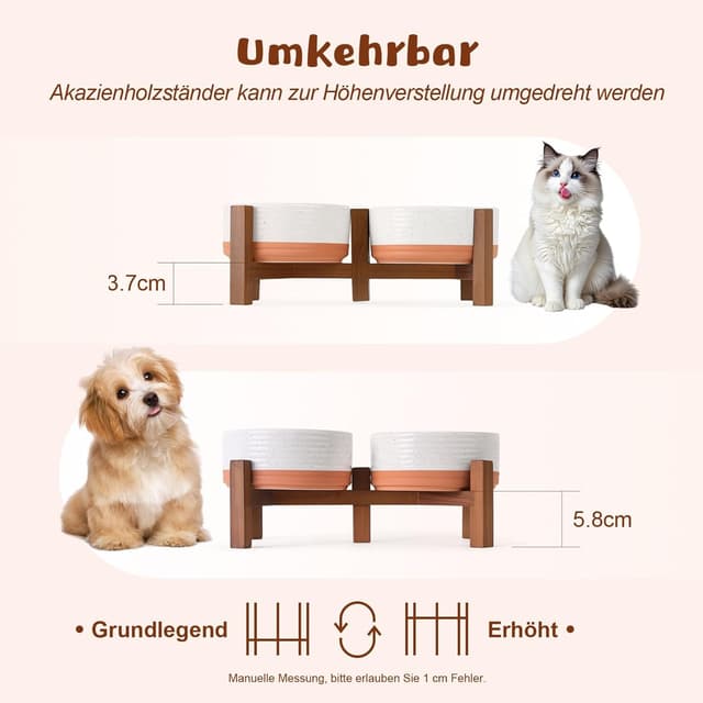 Thumbnail 2 de SPUNKYJUNKY Hundenapf Keramik Erhöhter Futternapf Akazienholz