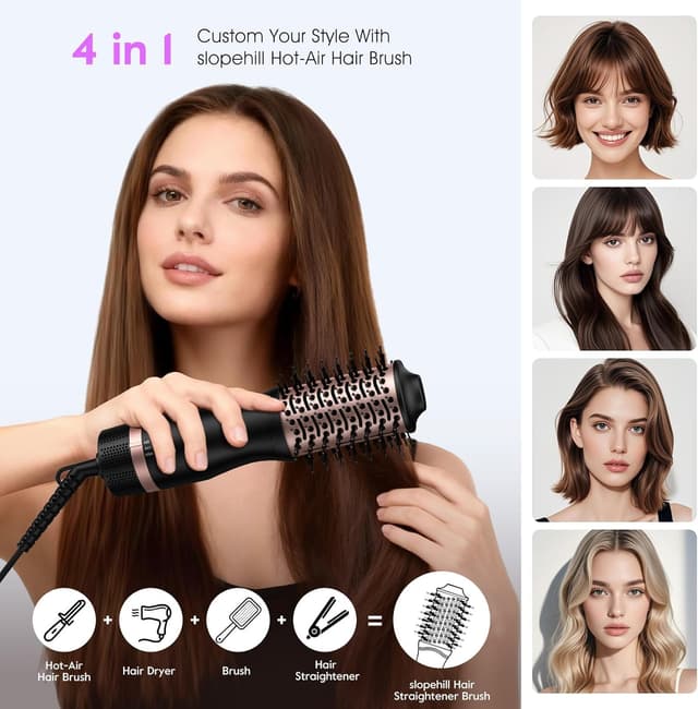 Thumbnail 6 de slopehill Mini Travel Dual Voltage Hair Dryer Brush (1000W, European Plug) — Ionic Hot Air Styler for International Travel