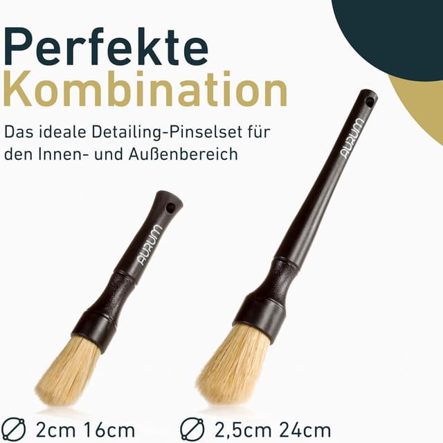 Detalle 2 de Aurum-Performance® Detailing Pinsel Auto 2er-Set mit Naturborsten – KFZ-Reinigungspinsel für Innen & Außen