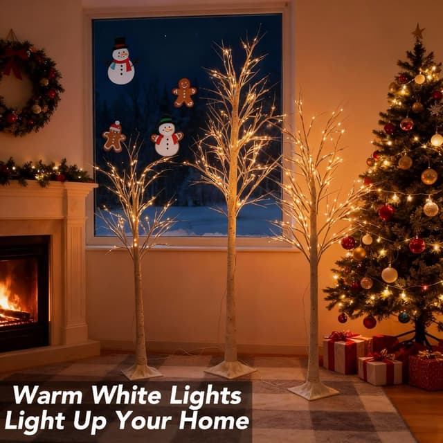 Detalle 2 de White twig tree set with lights (5ft, 6ft, 8ft) – 3 pack with 448 LEDs