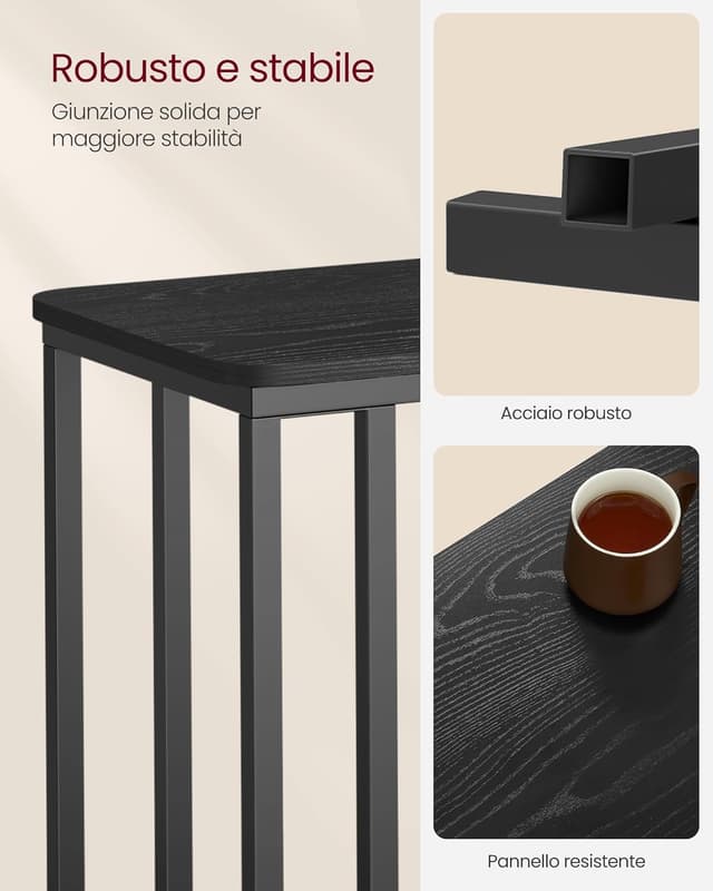 Detalle de VASAGLE LNT050B56 tavolino da letto con ruote e 4 piedi regolabili, comodino mobile nero ebano