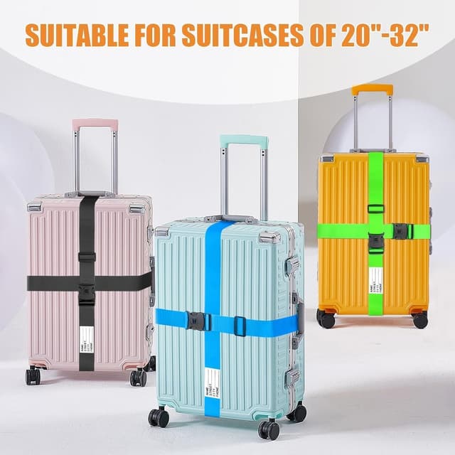 Detalle de BILIONE Lockable Adjustable Luggage Straps (2-Sky Blue) with Bag Connector, 4-Pack