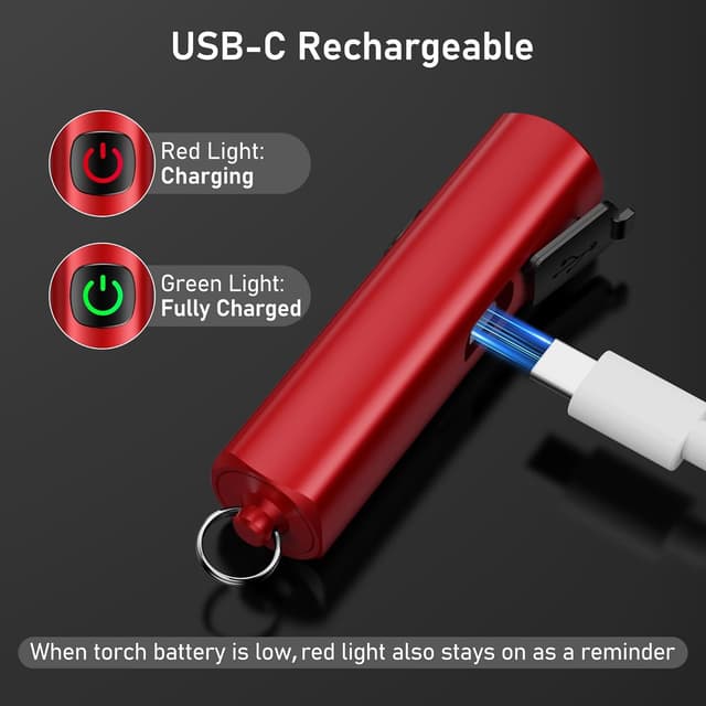 Detalle 2 de Blukar LED-Taschenlampe 360L mini EDC, 3 Lichtmodi, USB-C wiederaufladbar (IPX6) – rot