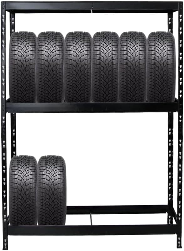 Detalle de PROREGAL Reifenregal Tiger Schwarz (HxBxT 180x130x50 cm) für bis zu 12 Reifen mit Fachboden