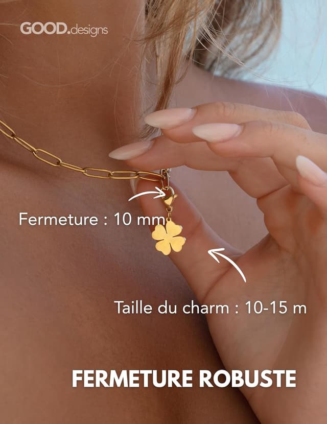 Detalle de Pendentif charms trèfle doré en acier inoxydable 316L avec fermoir mousqueton