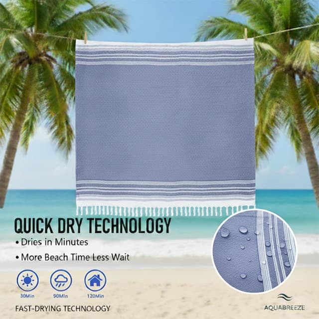 Detalle 1 de Yongoes Oversized Turkish Beach Towel Blanket (82 x 88 in) Cotton-Poly Blend Sandproof Throw for Adults