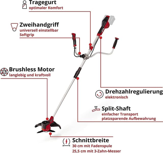 Detalle de Einhell Akku-Sense Agillo 36/255 BL Power X-Change – 2×18 V Brushless, elektronische Drehzahlregulierung (ohne Akku & Ladegerät)