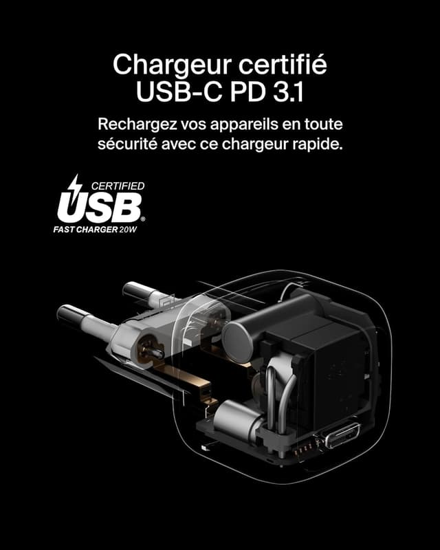 Detalle 1 de Belkin BoostCharge Chargeur USB-C Rapide Cubic 20 W avec USB-C PD 3.1 (Blanc)