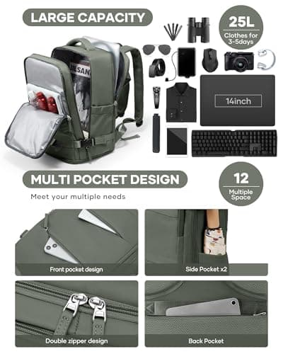 Detalle de BJLFS Mochila de cabina 40x30x20 para avión (Ryanair/Wizz Air/Vueling), portátil 17” y bolsillo seco-húmedo - Verde