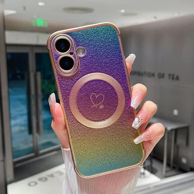 Detalle 2 de ZTOFERA Magnetic Case for iPhone 16 Plus (6.7-inch) – MagSafe-compatible iridescent silicone with love-heart pattern