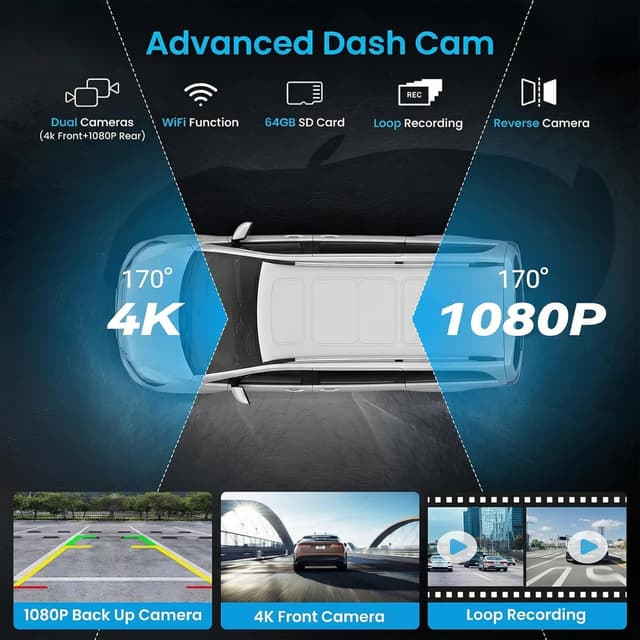 Detalle 2 de 11.26-inch Wireless Apple CarPlay & Android Auto Screen with 4K Dash Cam, 1080P Backup Camera, GPS, and Mirror Link (Includes 64GB U3 card)