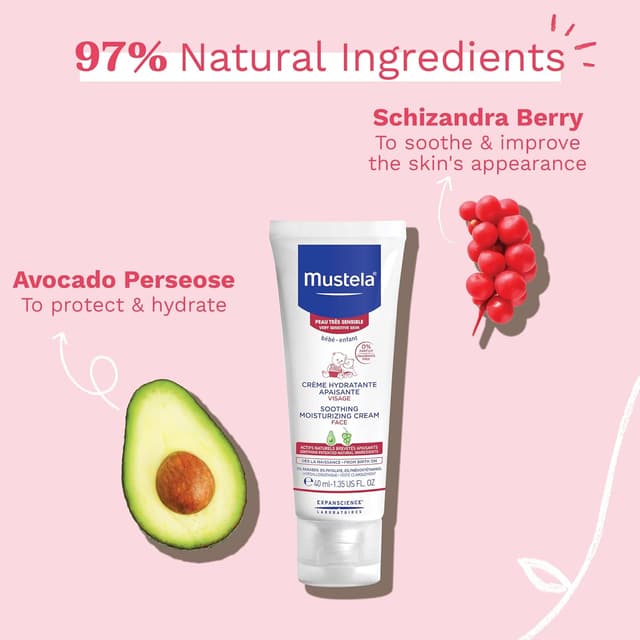 Detalle 2 de Mustela Avocado Perseose beruhigende Gesichtscreme BIO (40 ml) für sensible Baby- und Kinderhaut