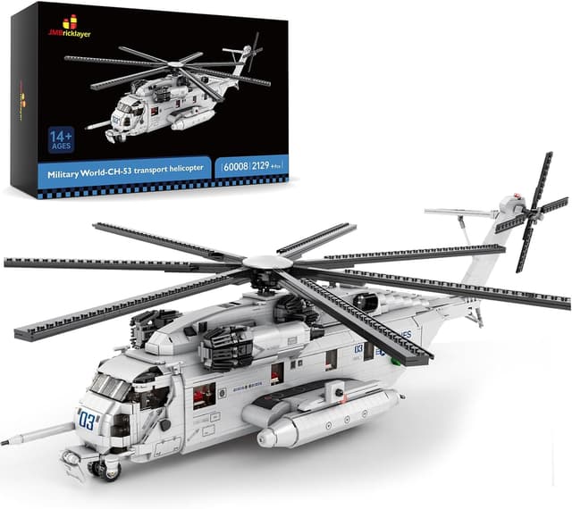 Detalle de JMBricklayer CH-53 Helicopter Building Set (60008) – military transport model kit for ages 14+
