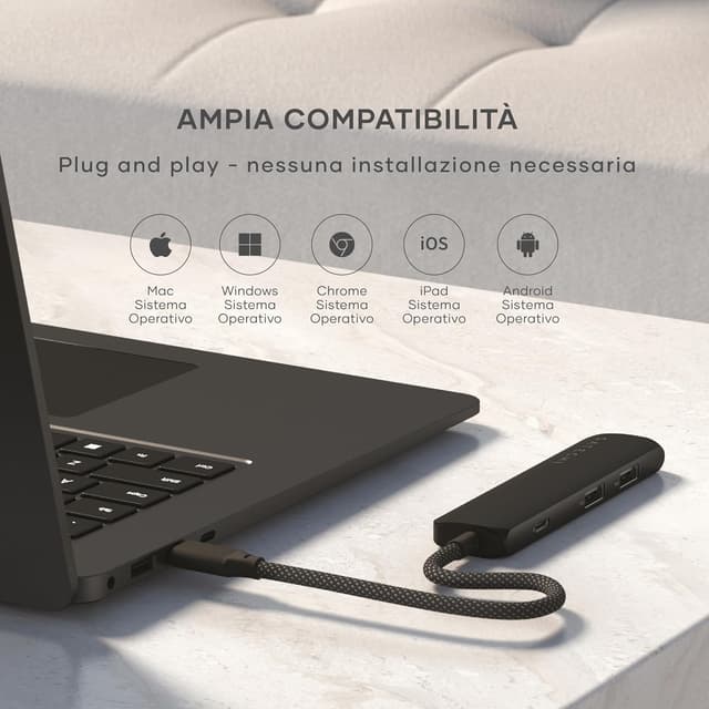 Detalle 2 de SATECHI Hub USB-C 4 in 1 Slim Plus con ricarica PD fino a 100W, HDMI 4K 60Hz e 2×USB-A 10Gbps (Nero)