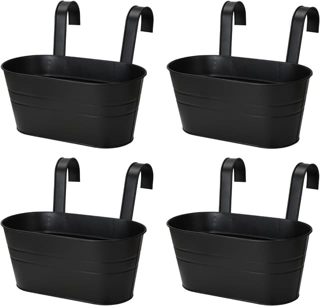 Thumbnail 6 de Atoke 4-Pack Metal Hanging Flower Pots with Detachable Hooks (27.5cm) for Balcony Railings & Fences