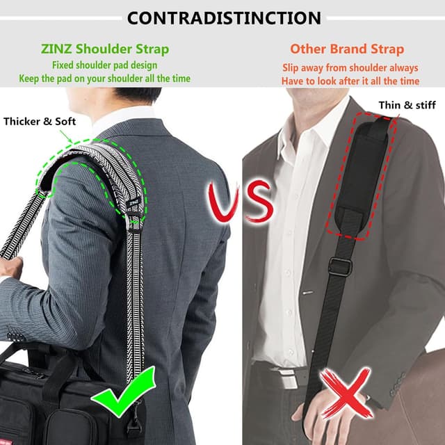 Detalle de ZINZ verstellbarer Schultergurt mit Belüftung und Metallhaken – universal für Laptop-, Kamera- und Sporttaschen