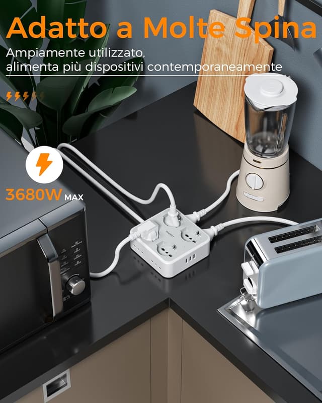 Thumbnail 6 de TESSAN Ciabatta Multipresa 2 m con 3 USB