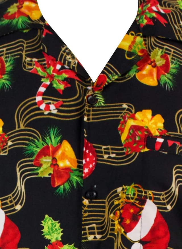 Detalle de King Kameha Men’s Ugly-Christmas-Shirts Funky Short-Sleeve Button-Up Ginger-Bread Print