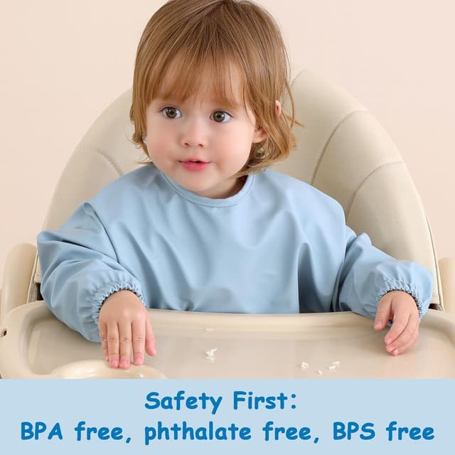 Detalle de PewinGo Lätzchen zum Abstillen mit langen Ärmeln & BLW – wasserdicht, leicht zu reinigen