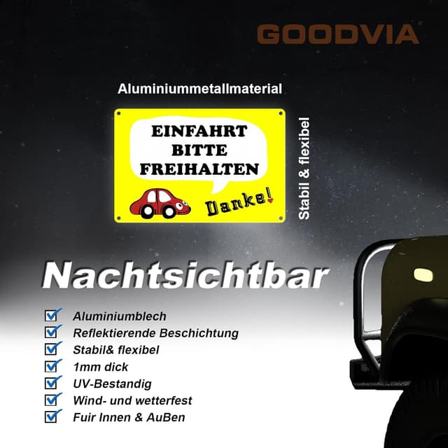 Detalle 2 de Goodvian Einfahrt Schild 20x30 cm Gelb Reflektierend