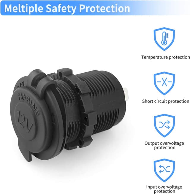 Detalle de 12V wasserdichte Steckdose für Zigarettenanzünder (Marine Grade) mit 60 cm Kabel – 2er-Set