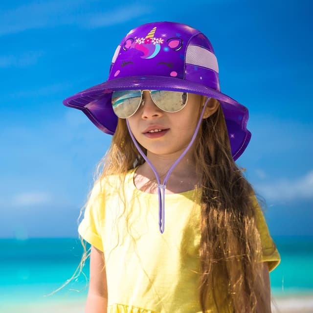 Detalle 2 de MHJY Kids Girls Sun Hat with UV Protection, Adjustable Fit & Wide Brim Neck Flap (2–9 years)