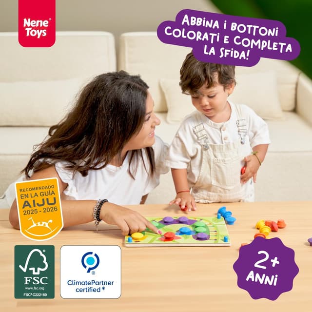 Detalle de Nene Toys Gioco Chiodini: puzzle educativo in legno Montessori con bottoni colorati (2+ anni)