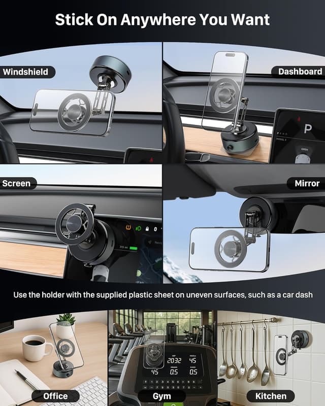 Detalle de YOSH 2026 Auto-Vacuum Lock Magnetic Phone Holder with 3-axis Flex Arm for MagSafe & All Phones