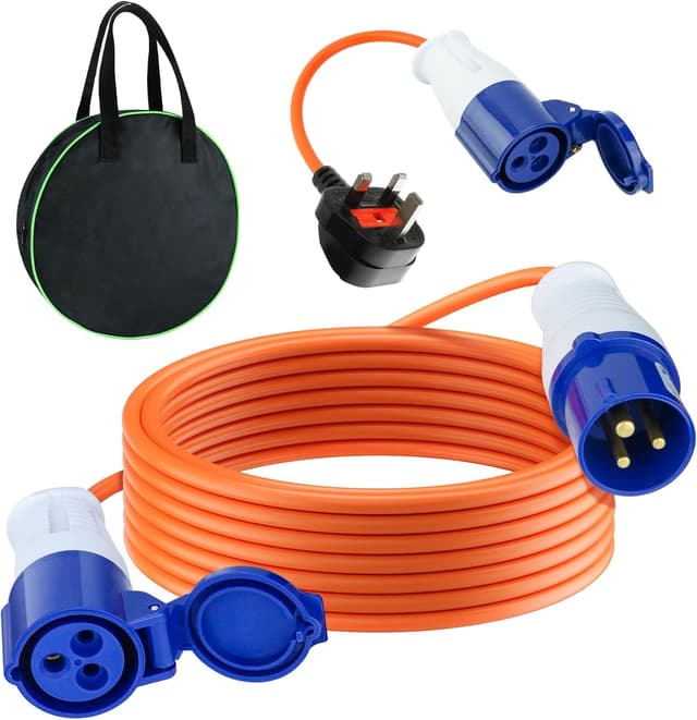 Detalle de 10m Caravan Hook Up Cable (240V 16A) with 3-Pin Fly Lead Converter and Carrying Bag