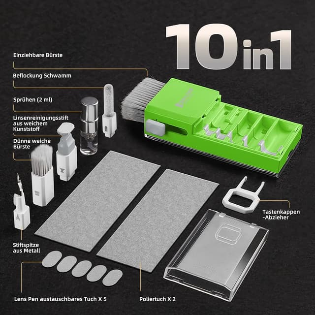 Detalle de Ordilend Tastatur Reinigungsset „Alles-in-einem“ für iPhone Pro & Geräte – Screen Cleaner Kit mit Bürsten, Mikrofasertüchern und Spray