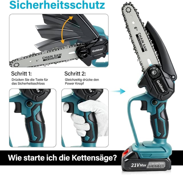 Thumbnail 4 de Goldsea Mini Akku-Kettensäge 18V für 6 Zoll