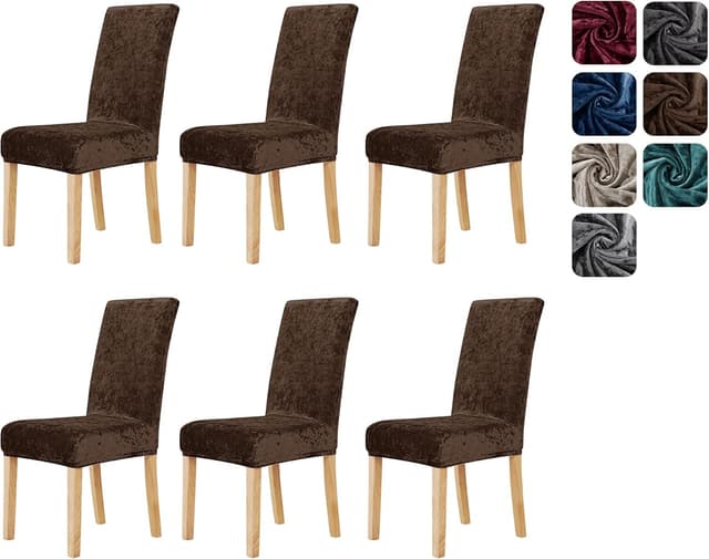 Detalle de Deconovo Dark Blue Stretch Velvet Dining Chair Covers (Set of 6)