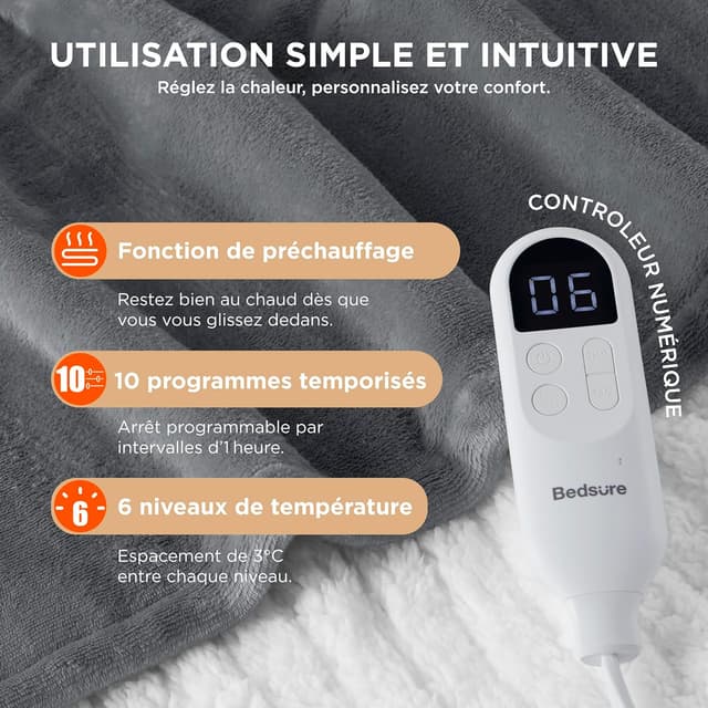 Detalle de Bedsure Couverture chauffante 130x180