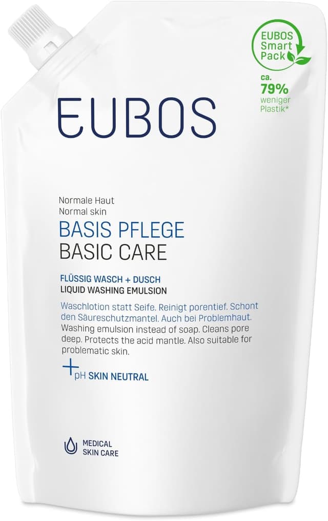 Detalle de Eubos Flüssig blau Nachfüllbeutel sans parfum – recharge dermocosmétique pour peaux sensibles, 400 ml