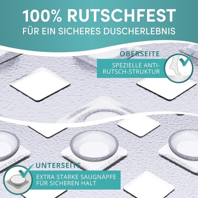 Detalle de Engelbach Duschmatte rutschfest 53x53 cm inkl. 2 Haken – antibakteriell, BPA-frei, waschmaschinengeeignet