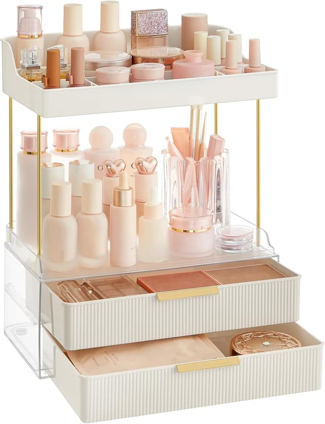 Detalle de SONGMICS 4-Layer Makeup Organiser (Cloud White JKA021W01) with 4 dividers