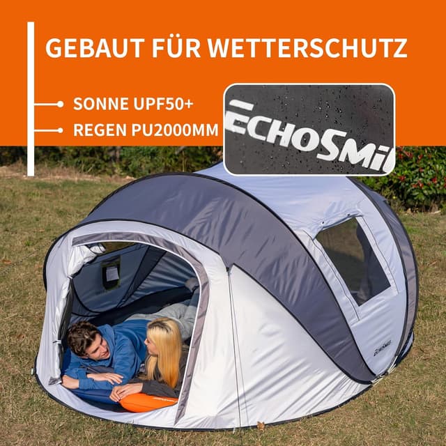Detalle de EchoSmile Pop-up Zelt für 4–8 Personen – Wurfzelt wasserdicht mit 2 Belüftungsfenstern