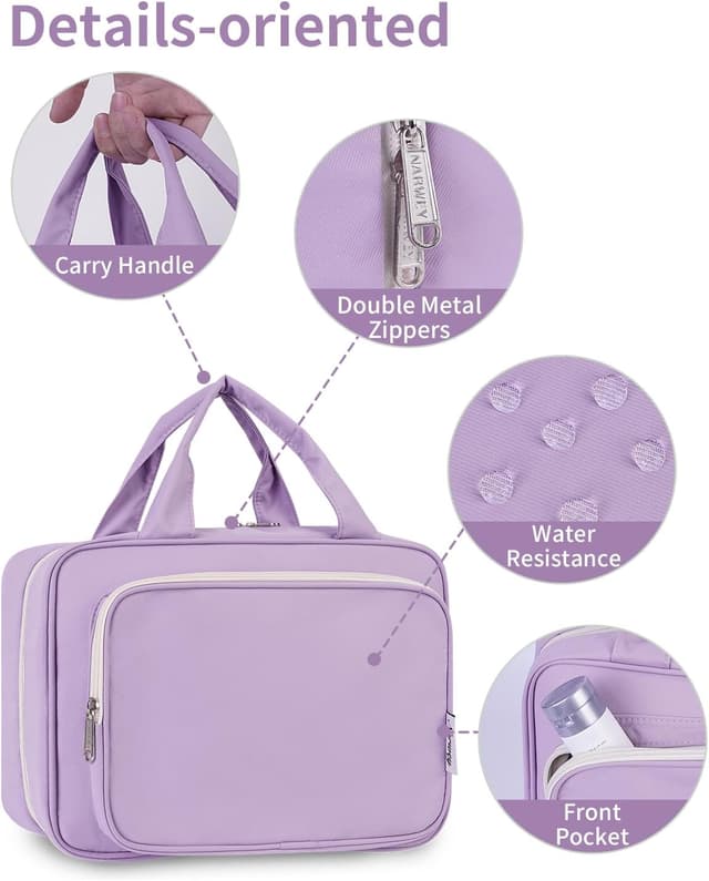 Thumbnail 6 de Narwey Large Hanging Travel Toiletry Bag (Purple) with 4 Compartments