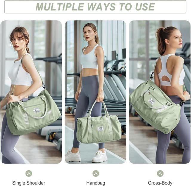 Detalle de HYC00 Sac de sport femme homme avec compartiment chaussures et poche humide – sac de gym weekender Vert Herbe