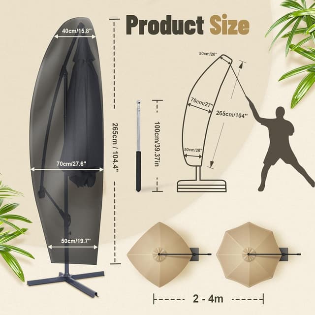 Detalle 2 de AiQInu housse de parasol de sport avec perche télescopique, tissu Oxford 210D imperméable anti-UV (265 x 40/70/50 cm, 2 pièces)