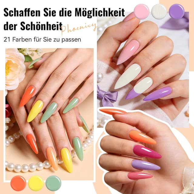 Detalle de Phoenixy UV-Nagellack Set (24-teilig) mit 21 Farben, Unterlack & Überlack