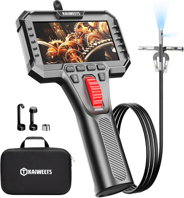 Detalle de KAIWEETS caméra endoscopique articulée double objectif 210° avec éclairage et écran IPS 1080P