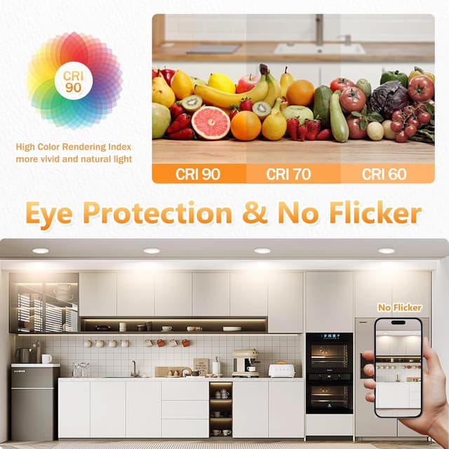 Detalle de YindaLux LED-Einbaustrahler 230 V dimmbar 5 W (3CCT, 6er-Set) – ultraflach, IP44 für Bad