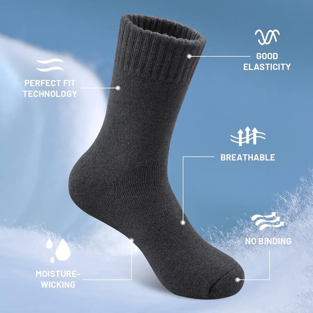 Detalle de SIMIYA Merino Wool Socks for Men (5 Pairs) – Thick Thermal Hiking Crew Socks